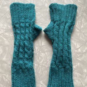 Hand knitted fingerless gloves arm warmers turquoise